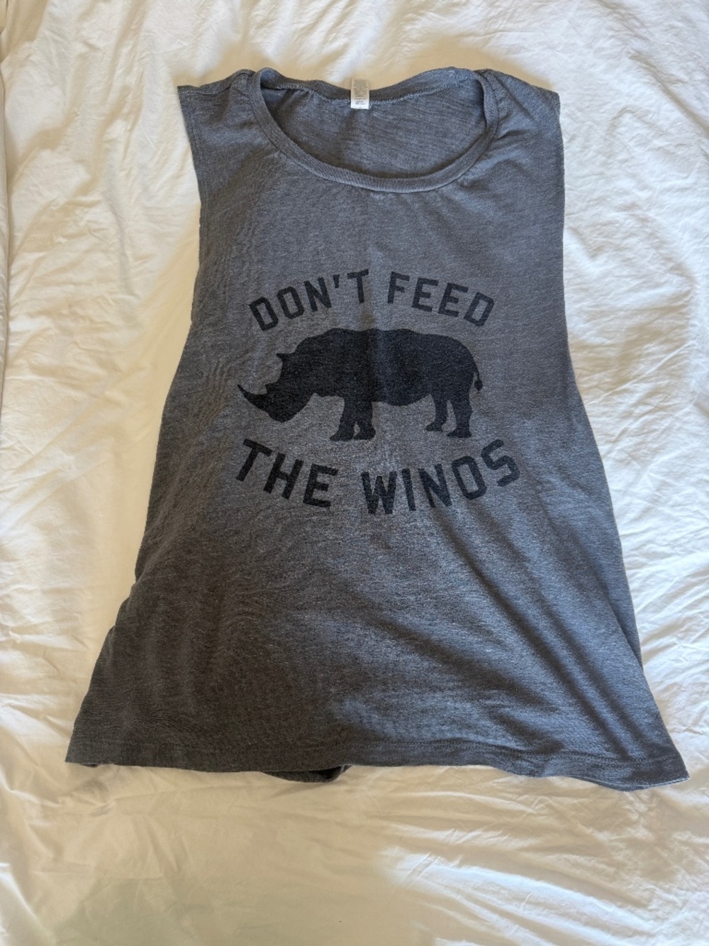 Don't Feed the Winos dark gray tank L Bella Canvas